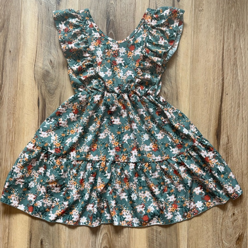 Echo Kids Floral Dress in Green and Orange